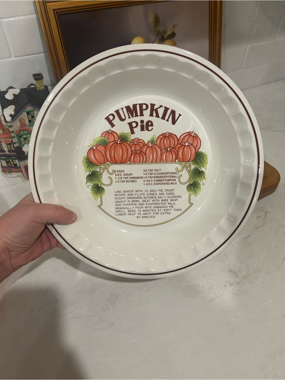 Hankook Pumpkin Pie Recipe Dish Ceramic 10.5” Fall Thanksgiving Korea